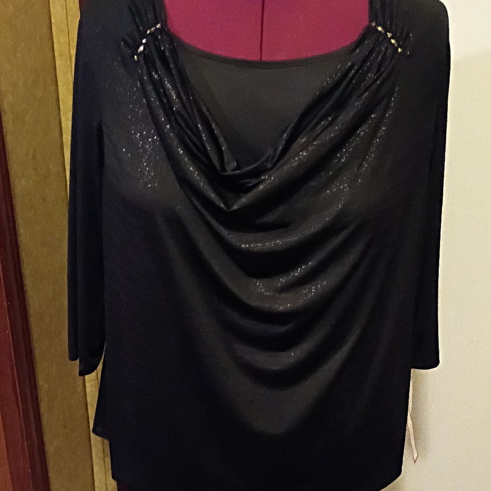 Sag Harbor Black Draped Blouse